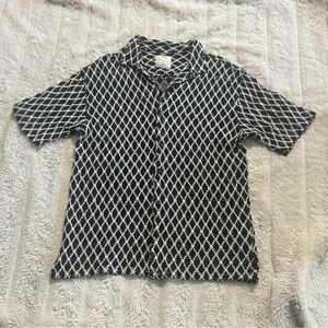 Men's Black and Creme Patterned Woven/Macrame  Shirt